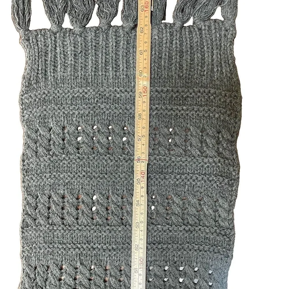 Chunky Knit Charcoal Grey Beanie & Scarf Set Fringe Cozycore Gorpcore Boho Snow